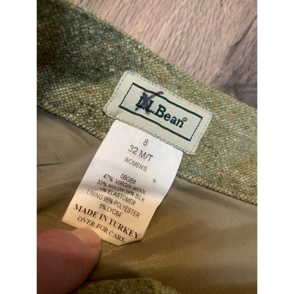 L.L. Bean Women’s 8 32 Med Tall Green Virgin Wool Blend Silk Pants Lined - Picture 2 of 8